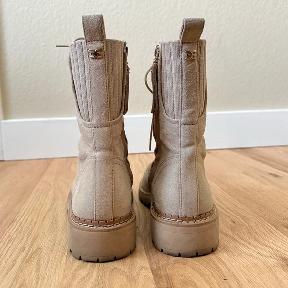 Sam Edelman Lex Combat Boots Cream Sesame Suede Leather Size 7 - Picture 8 of 13
